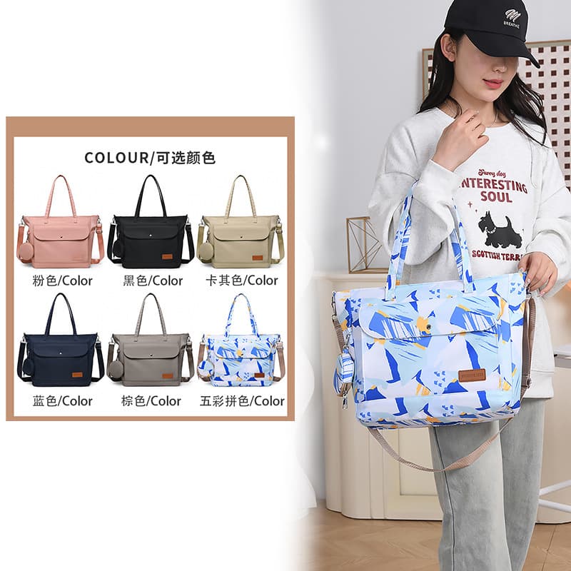 Cross-border hot selling portable mother and baby mother bag large capacity solid color baby bottle backpack ready stock printed women's bag