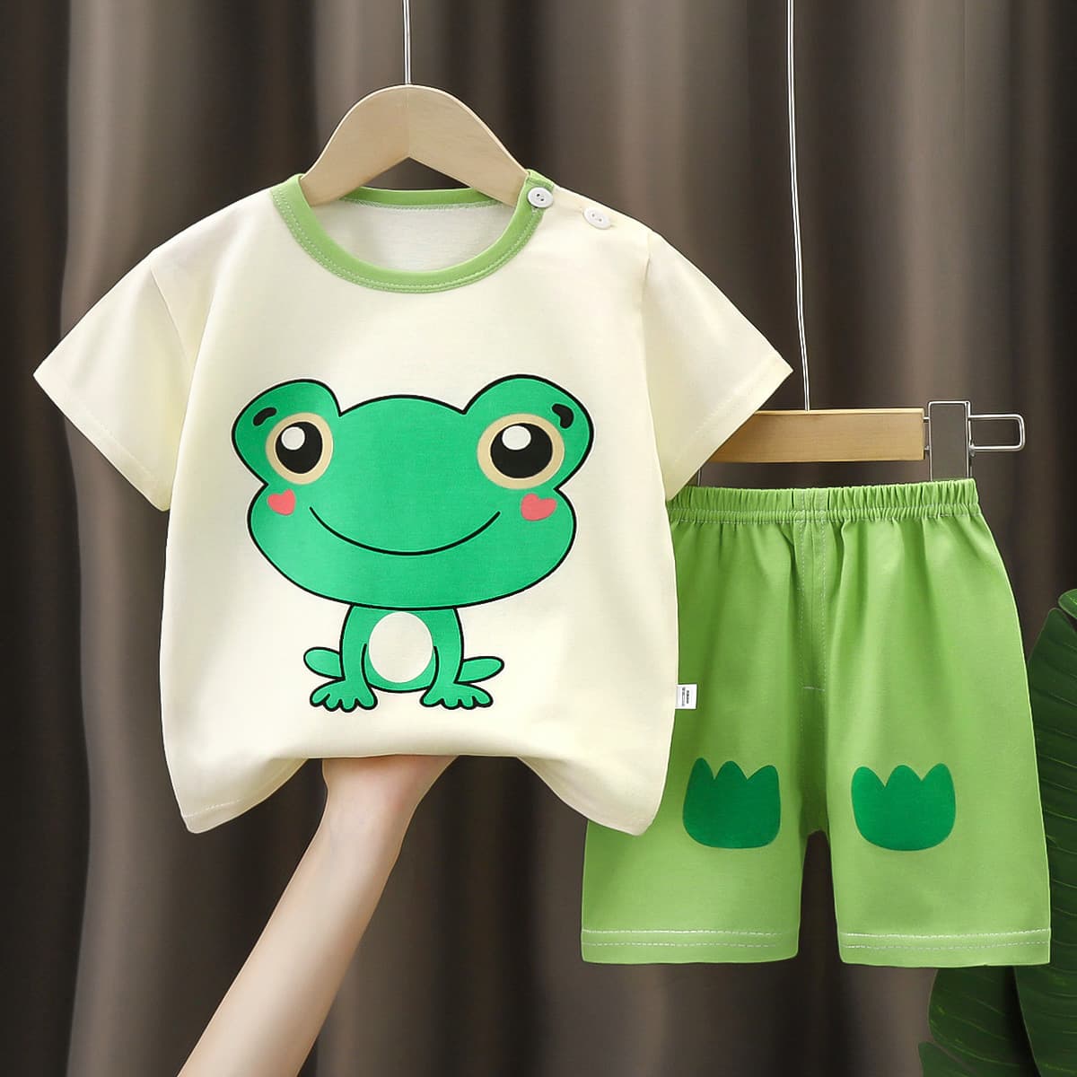 2025 New Children's Short-Sleeve Set, Summer Pure Cotton Top and Shorts Two-Piece, Cartoon Print for Small/Medium Kids