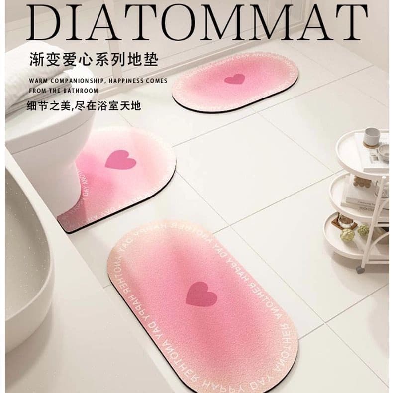 Ins Pink Gradient Bathroom Mat Diatom Mud Water Absorbent Floor Mat Bathroom 3-Piece Set Non-Slip Carpet