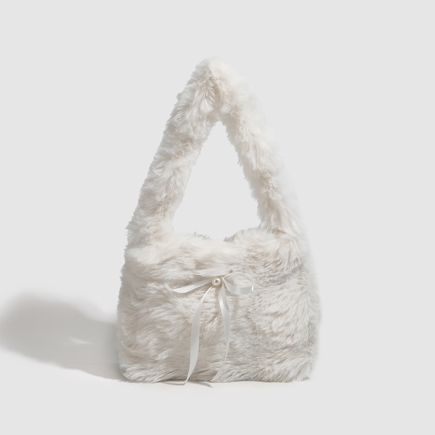 2025 Fall/Winter New Niche Design Bow Plush Tote Bag Versatile Large Capacity Commuter Handbag Underarm Bag