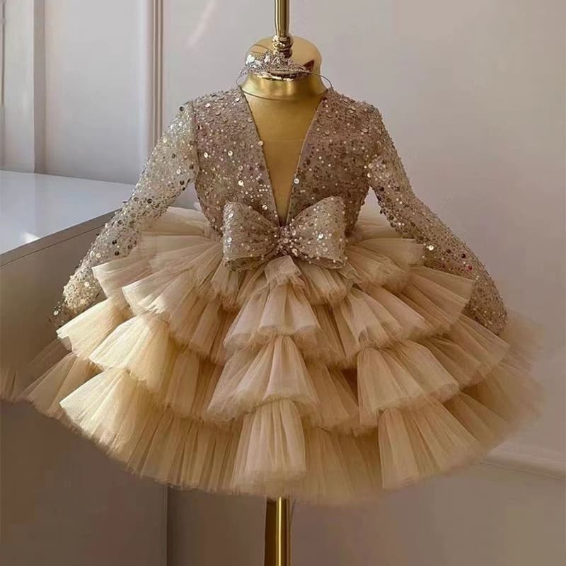 Cross-Border New Style Girl's Birthday Princess Dress, Fashionable Baby Girl's Fluffy Gauze Dress, Flower Girl Dress, Host Dress