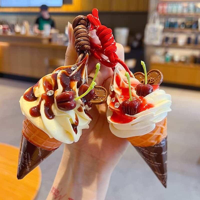 Simulated Fruit Ice Cream Keychain Pendant Creative Food Toy Crispy Cone Bag Keychain Hanger Small Gift