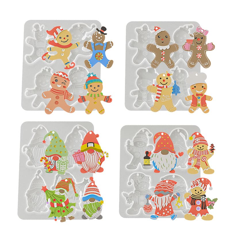 Christmas Four-Link Santa Claus Gingerbread Man Snowman Pendant Silicone Mold Dessert Baking Decoration Cake Mold