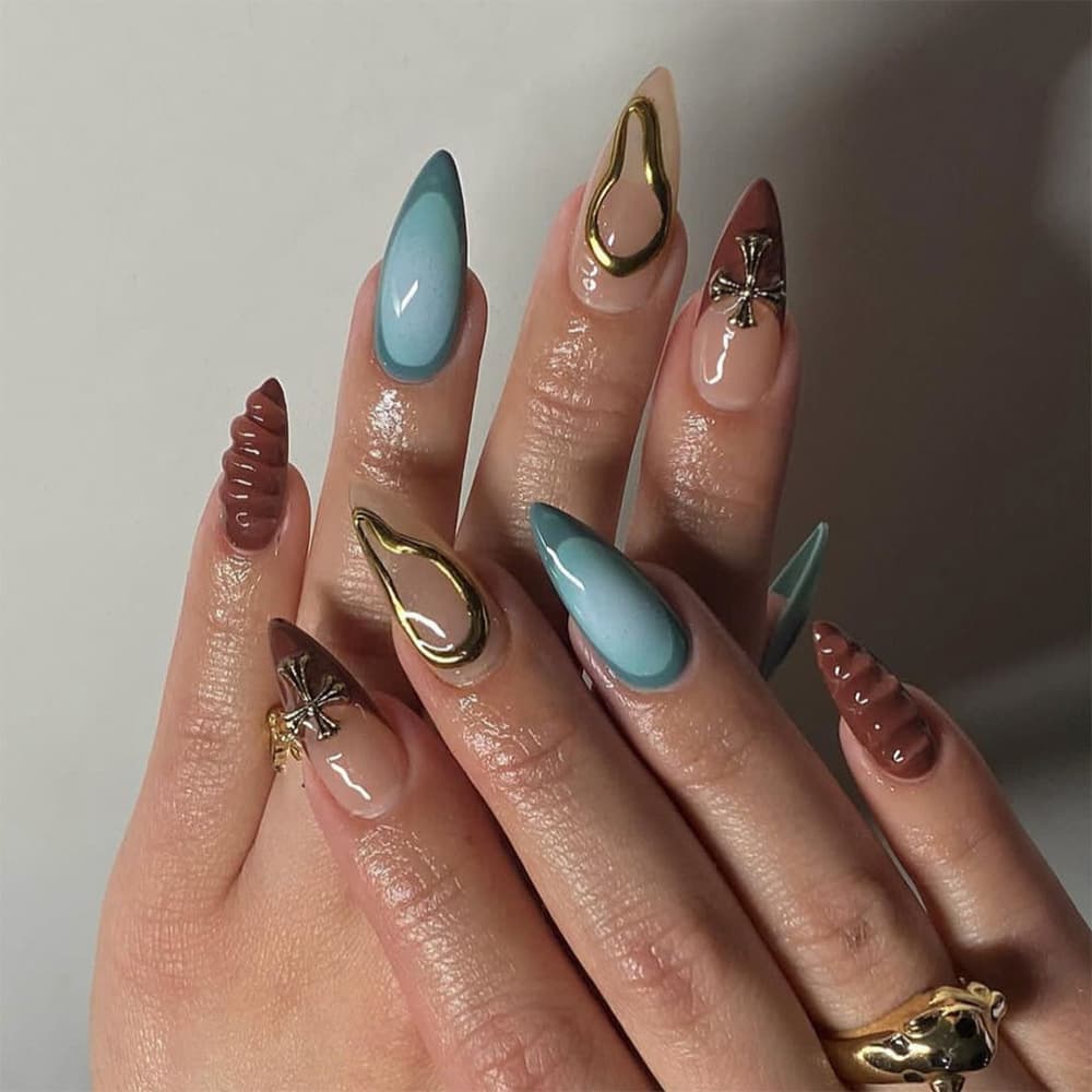 New French Cross Nail Art Press-On Nails Wholesale Short Almond Press-On Nail Tips High-End Autumn Winter Fake Nails