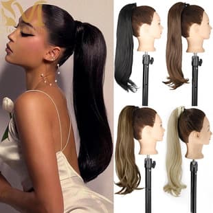 22-inch curly ponytail synthetic fiber wig, voluminous high ponytail, European and American slightly curly ponytail braid for women