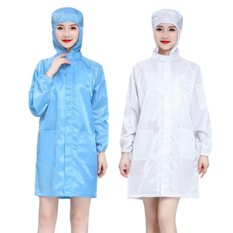 Factory direct supply of anti-static hooded lab coats with stand-up collars and zippers, dust-free work clothes, anti-static clothing, logo embroidery available, free shipping.