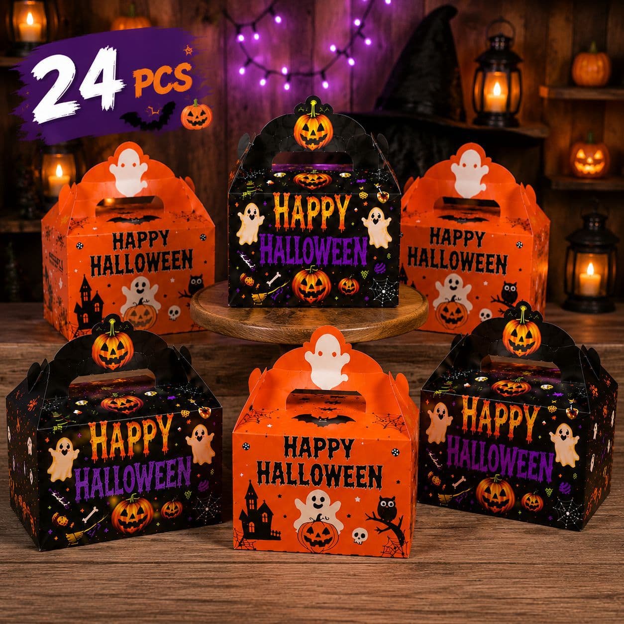 New Cross-Border Cute Halloween Theme Ghost Pumpkin Party Paper Box Candy Box Handheld Gift Box Horn Box
