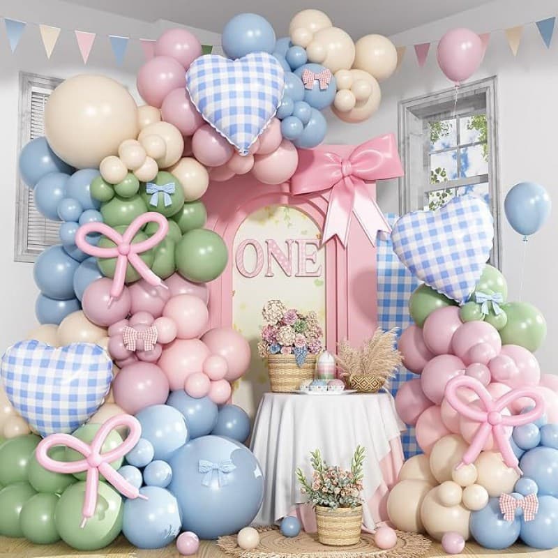 Pink, Blue, and Green Balloon Set with Heart-Shaped Foil Balloons Suitable for Baby Showers, Birthday Parties, and Bachelor Parties