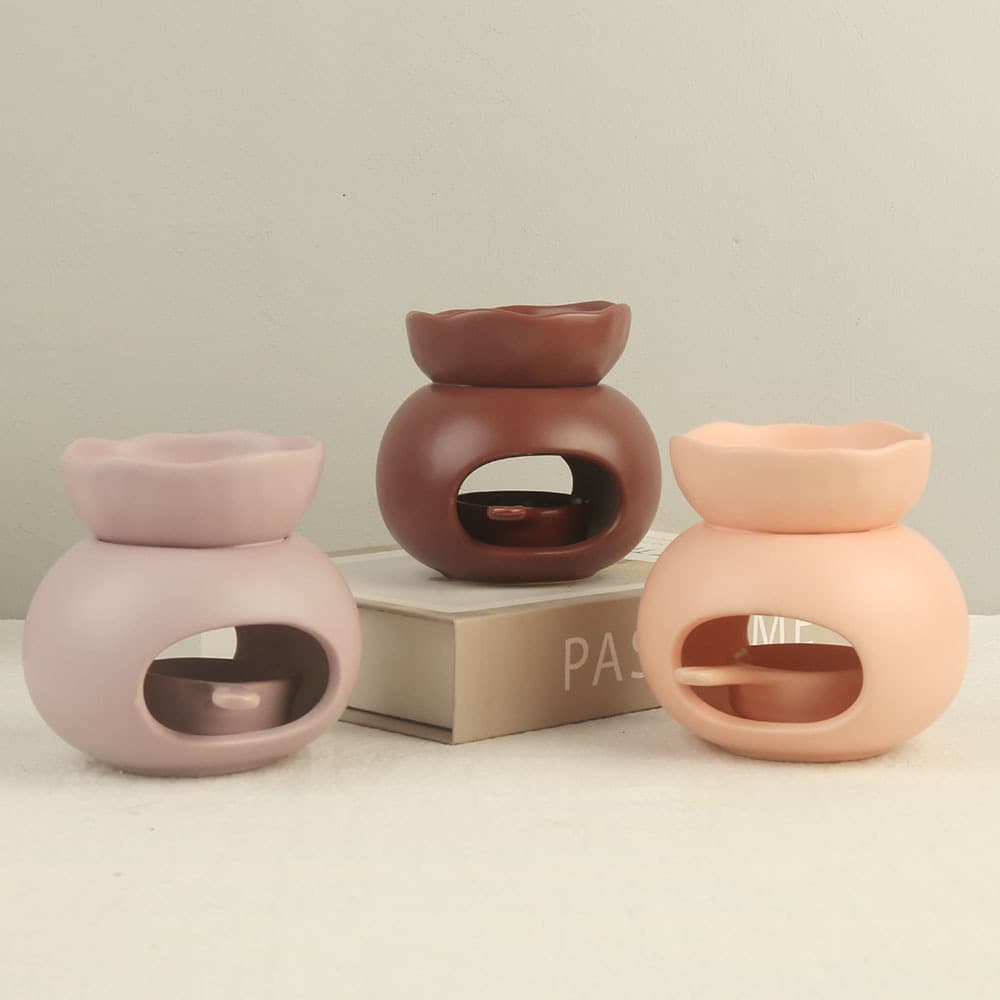 Matte ceramic aromatherapy stove, essential oil wax melting stove, petal bowl-shaped incense stove, home indoor aromatherapy ornaments