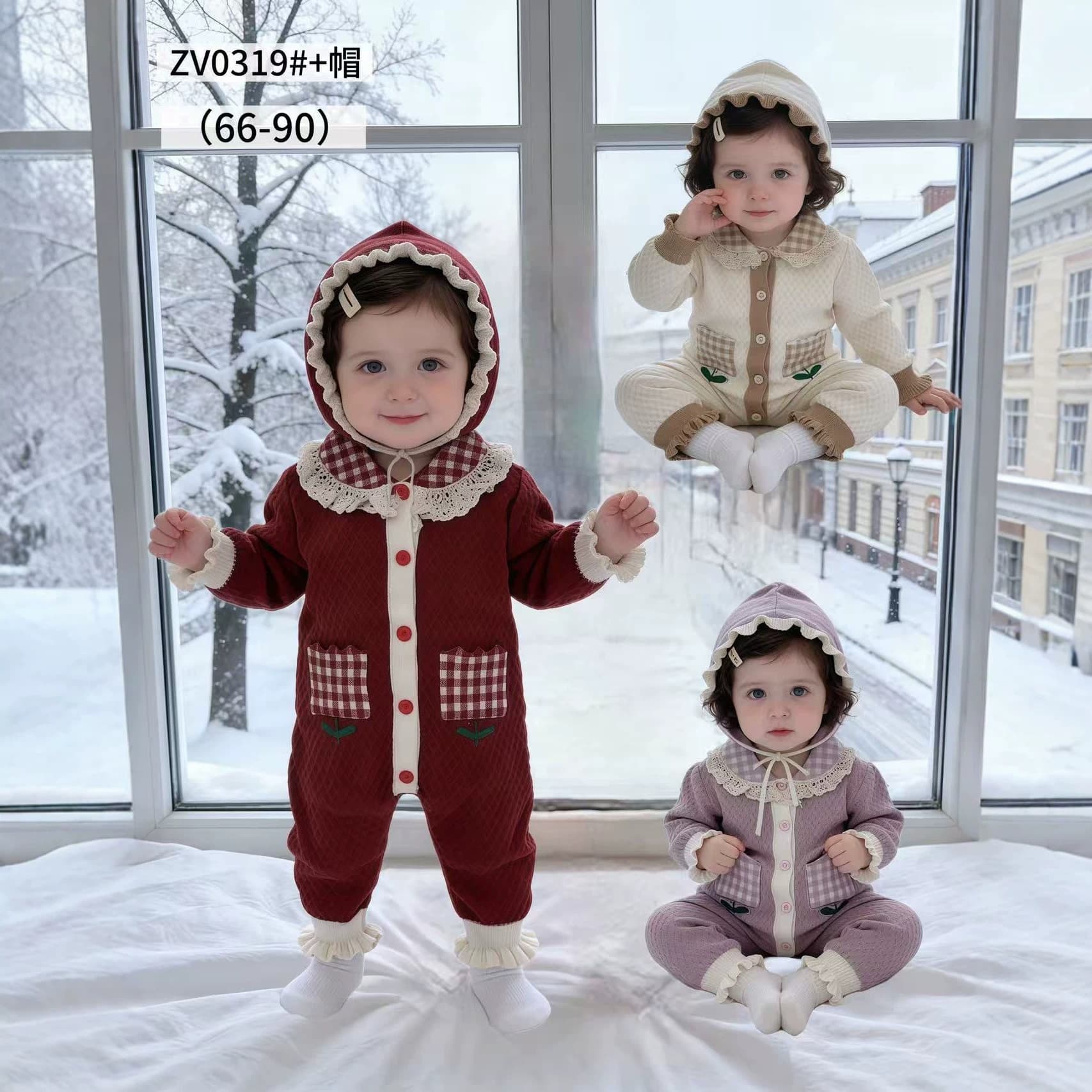 New Autumn and Winter Infant Girls Autumn and Winter Hat Jumpsuit Two-piece Set Solid Color Lace Cute Romper Suit