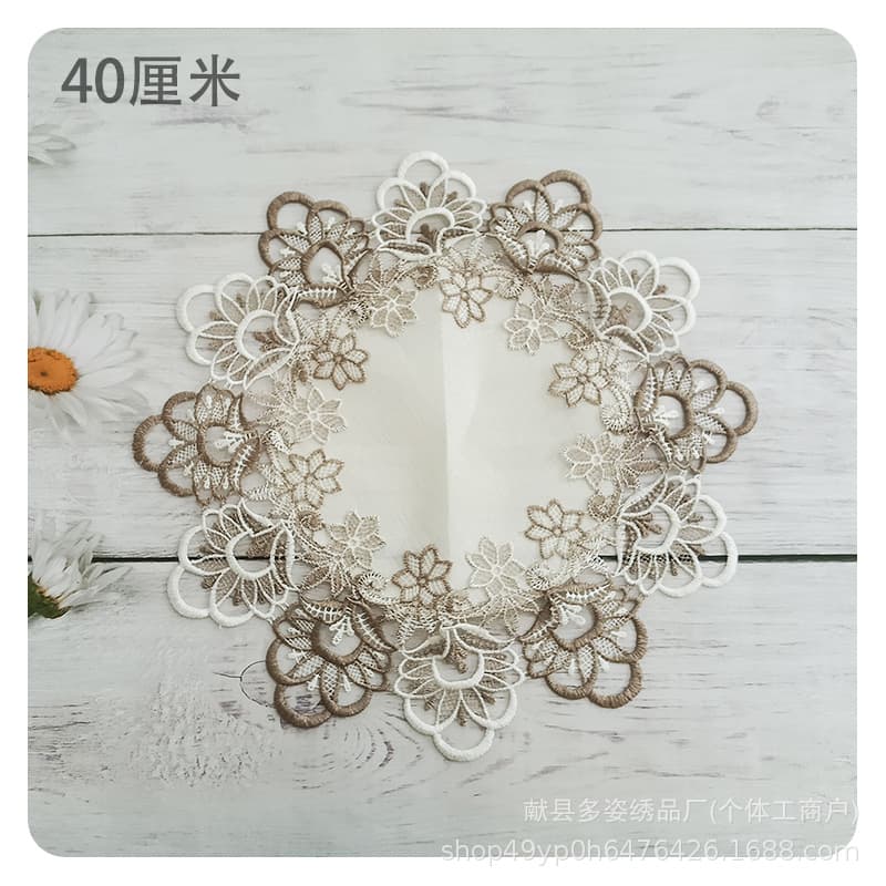 Bark Satin Water-Soluble Lace Embroidered Placemat Coaster Tray Mat for Home Dining Table Coffee Table