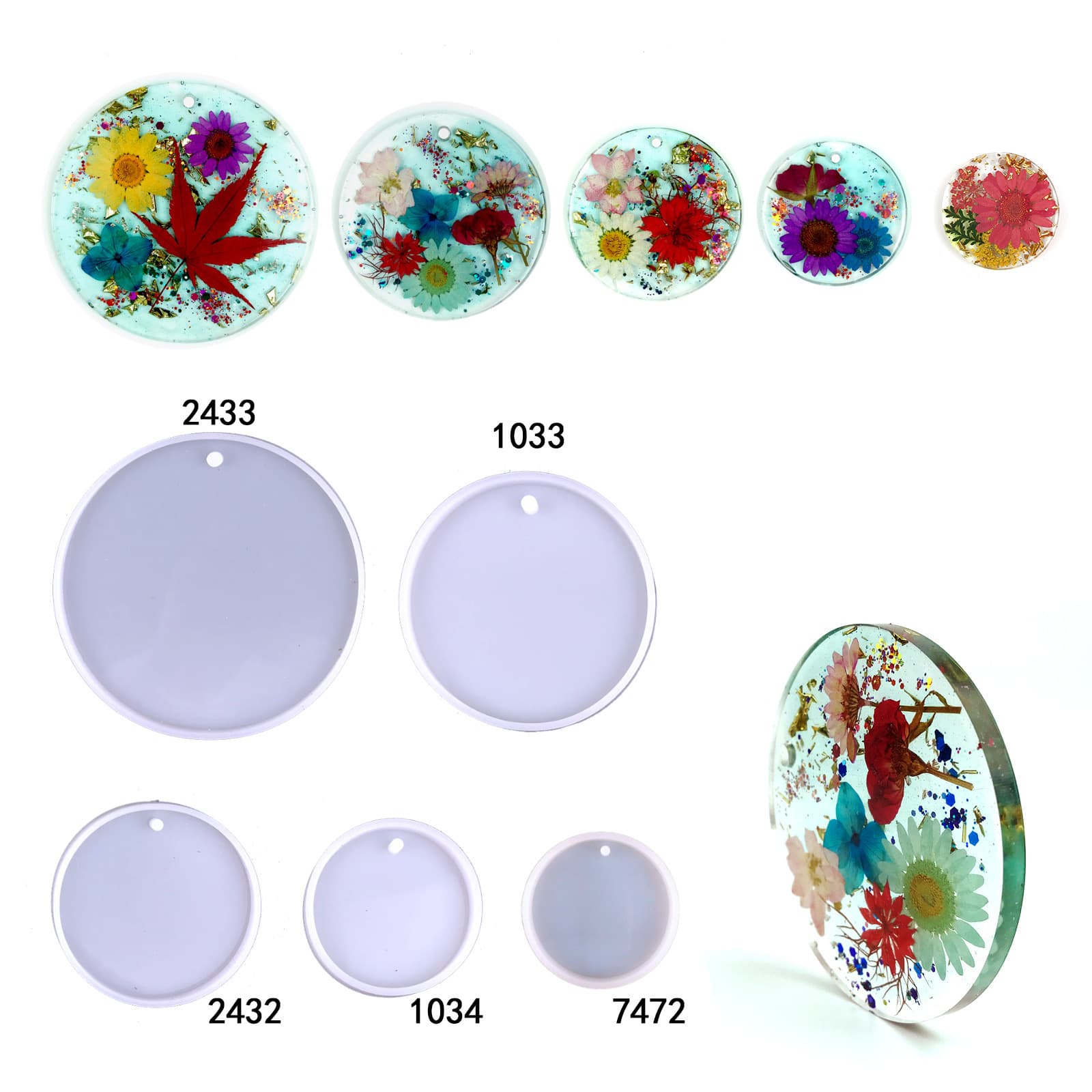 Round Keychain Resin Mold DIY Large and Small Size Blank Round Keychain Bag Decoration Silicone Mold