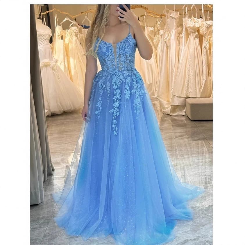 Cross-border evening dress suspender prom dress long banquet catwalk appliqué women's party prom dress