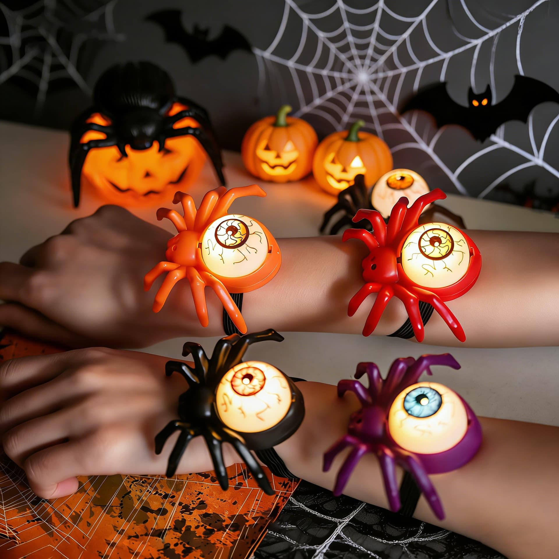 Cross-Border Halloween Glowing Spider Watch with Pop-Eyed Spider Light, Wristband Prop Decoration, Children's Decorative Bracelet