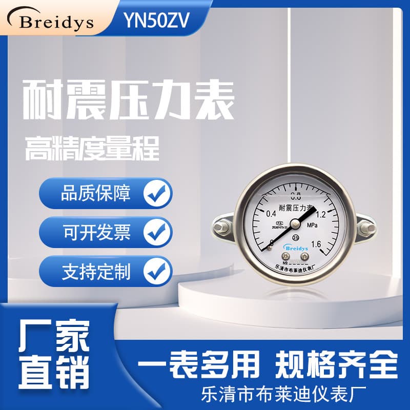 Pressure Gauge YN50ZV Axial Bracket Vibration-Resistant, 0-1.6MPa Air/Oil/Water Pressure Gauge, 0-40MPa