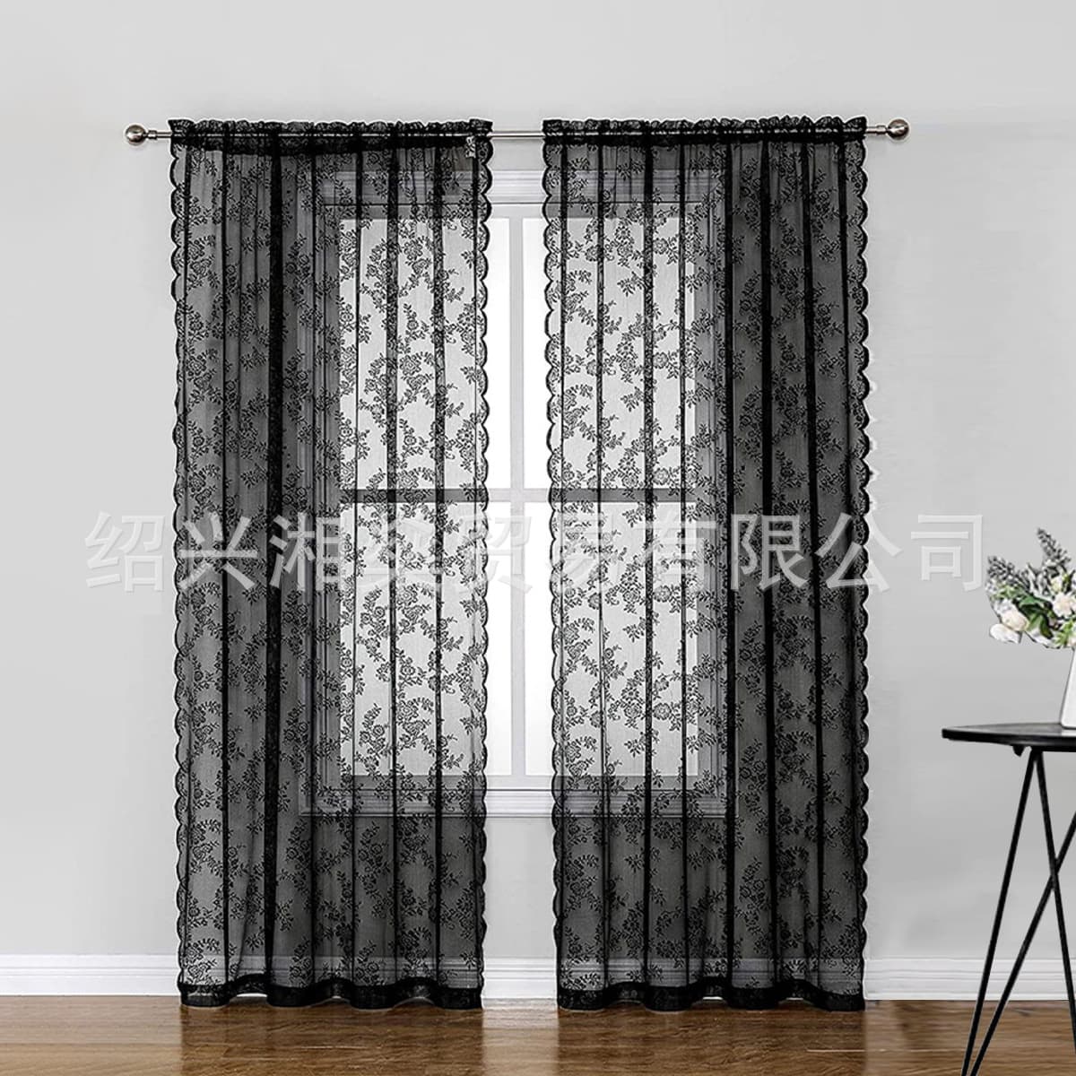 2025 Cross-border Amazon European and American Home Lace Curtains, Black German Curtains, Bedroom Living Room Semi-Blackout Finished Curtains
