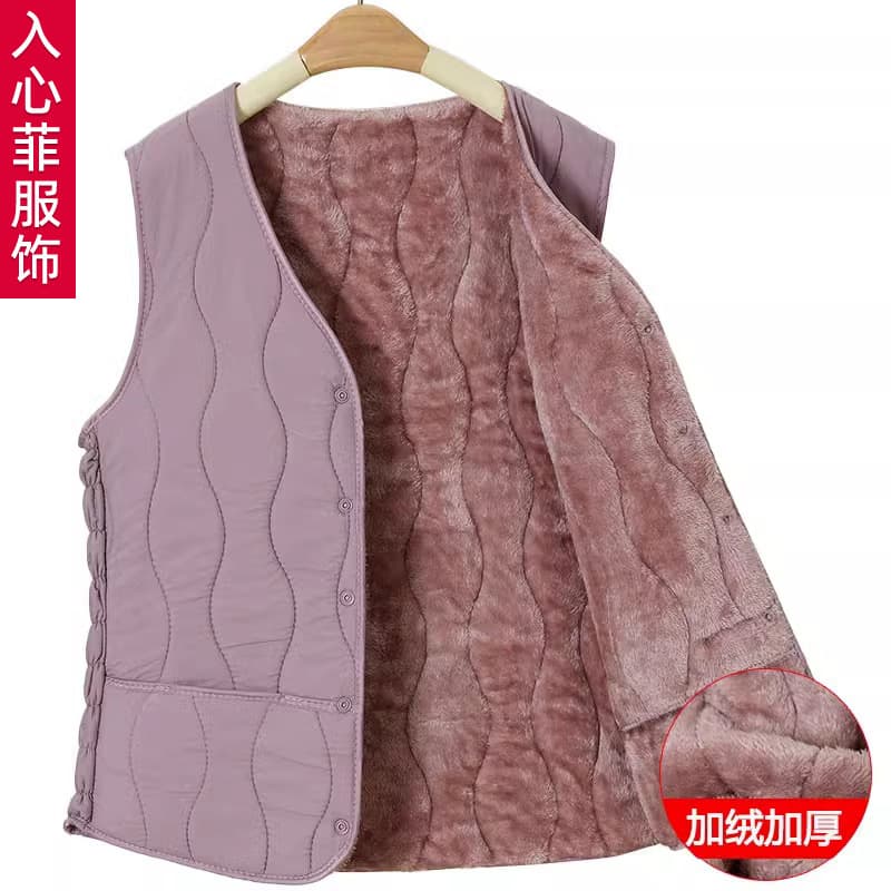 Autumn and winter new style vest for middle-aged and elderly women, grandma's outerwear vest, mom's fleece-lined and thickened sleeveless top warm coat.