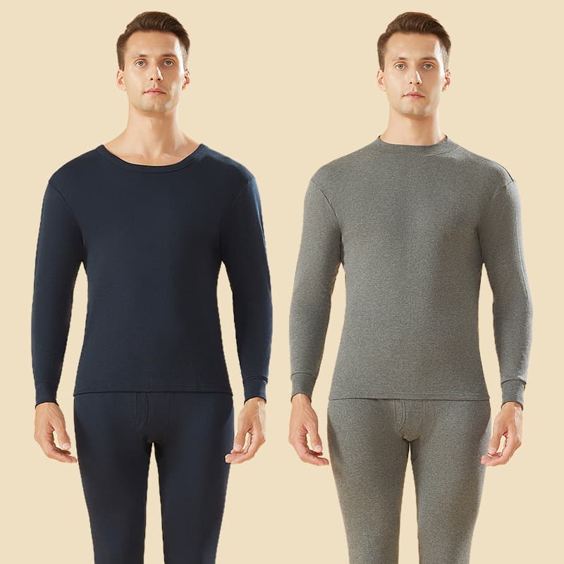 Men's Pure Cotton Thermal Underwear Set Warm Base Layer Mid-Round Neck Design Comfortable Breathable Anti-static Anti-pilling