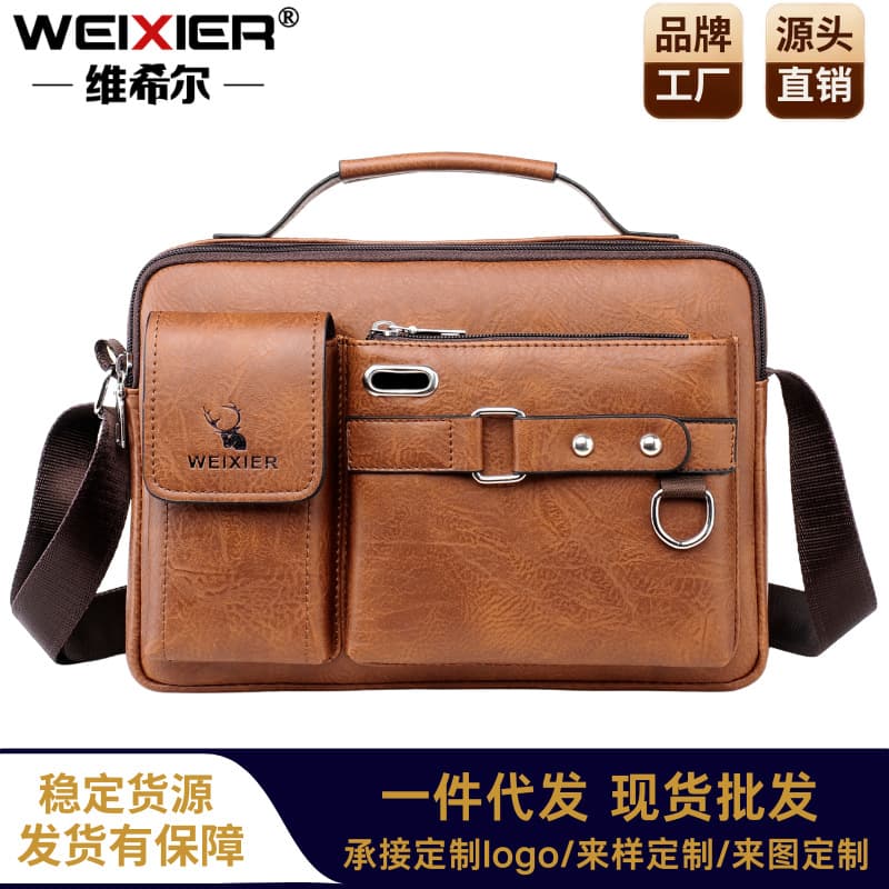 Men's Single Shoulder Business Crossbody Bag Handheld Backpack Leather Material Black Color Large Capacity