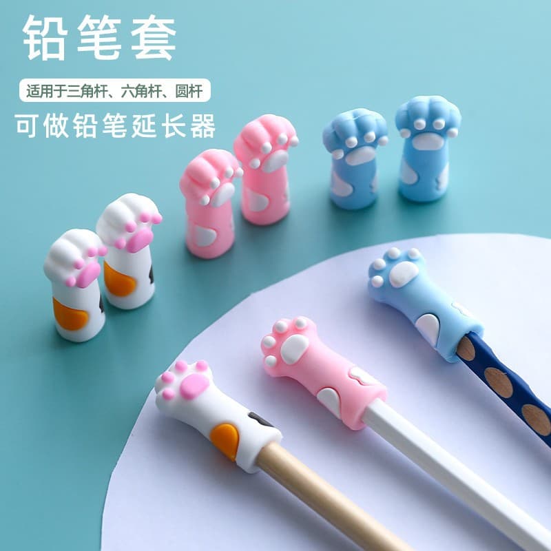 Cute pencil cap cartoon pencil cover triangle hexagon thick rod hole pen silicone protective cover children's universal pen cap