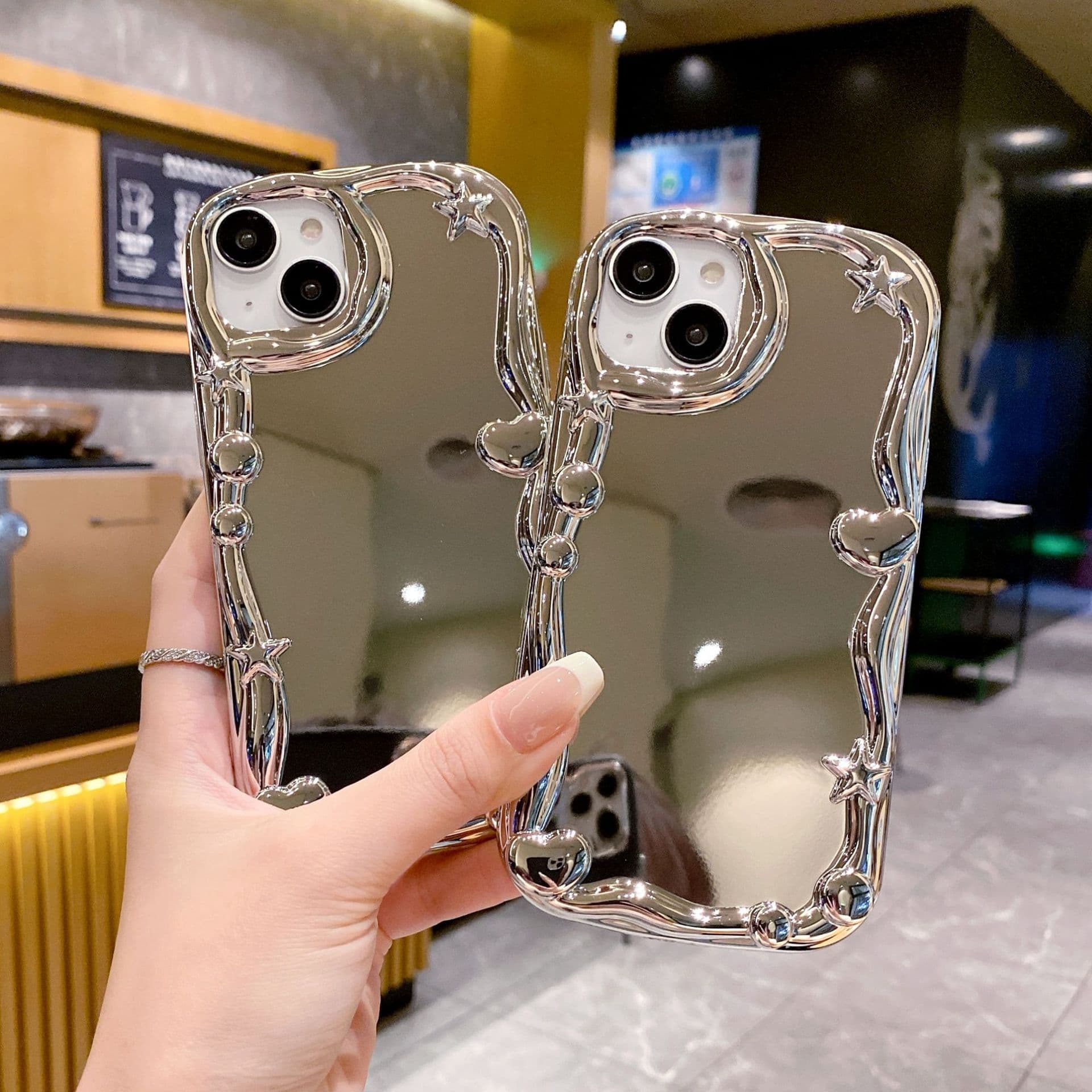 Irregular electroplated mirror finish compatible with Apple 15 phone case, heart design for iPhone 13/16 Pro Max, full-coverage soft case