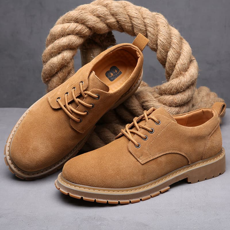 Men's Genuine Leather Martin Boots Low-Top Casual Fashion Work Shoes Breathable Wear-Resistant Round Toe Oxford Style
