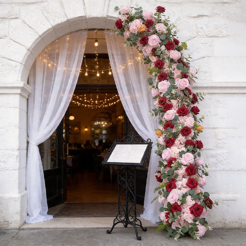 New wedding flower row long waterfall flower wedding scene T stage layout fake flowers simulated flower path leading arch decoration