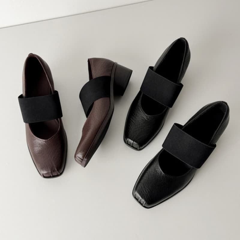 Niche Vintage Washed Goodyear Craftsmanship Off-Strap Square-Toe Ballet Shoes, High-Heeled Shallow Flats, Mary Jane Shoes for Women