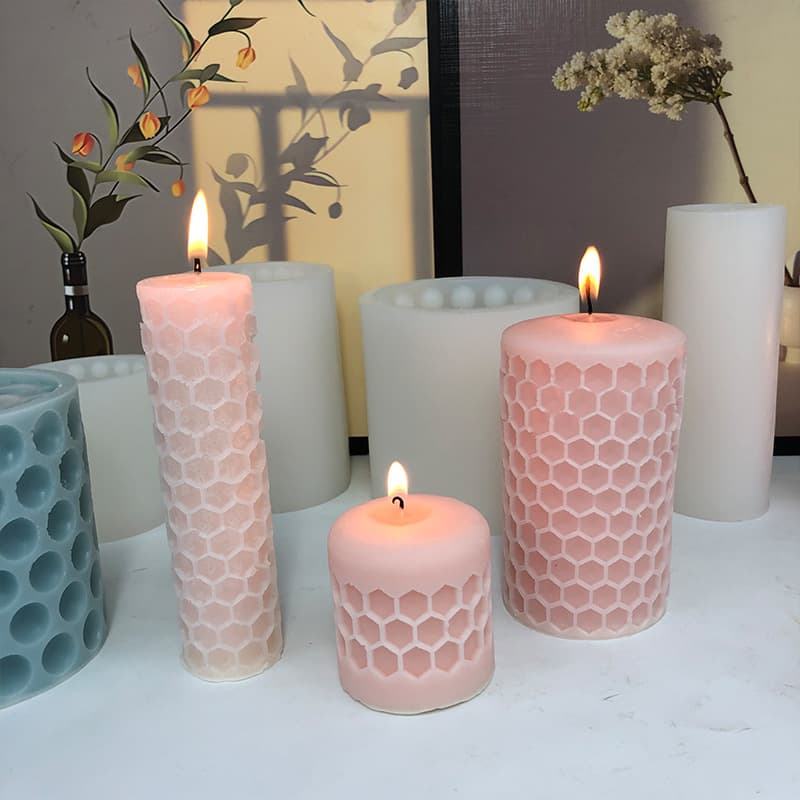 Honeycomb cylindrical scented candle silicone mold diy honeycomb diffuser plaster ornaments resin drip decorative mold