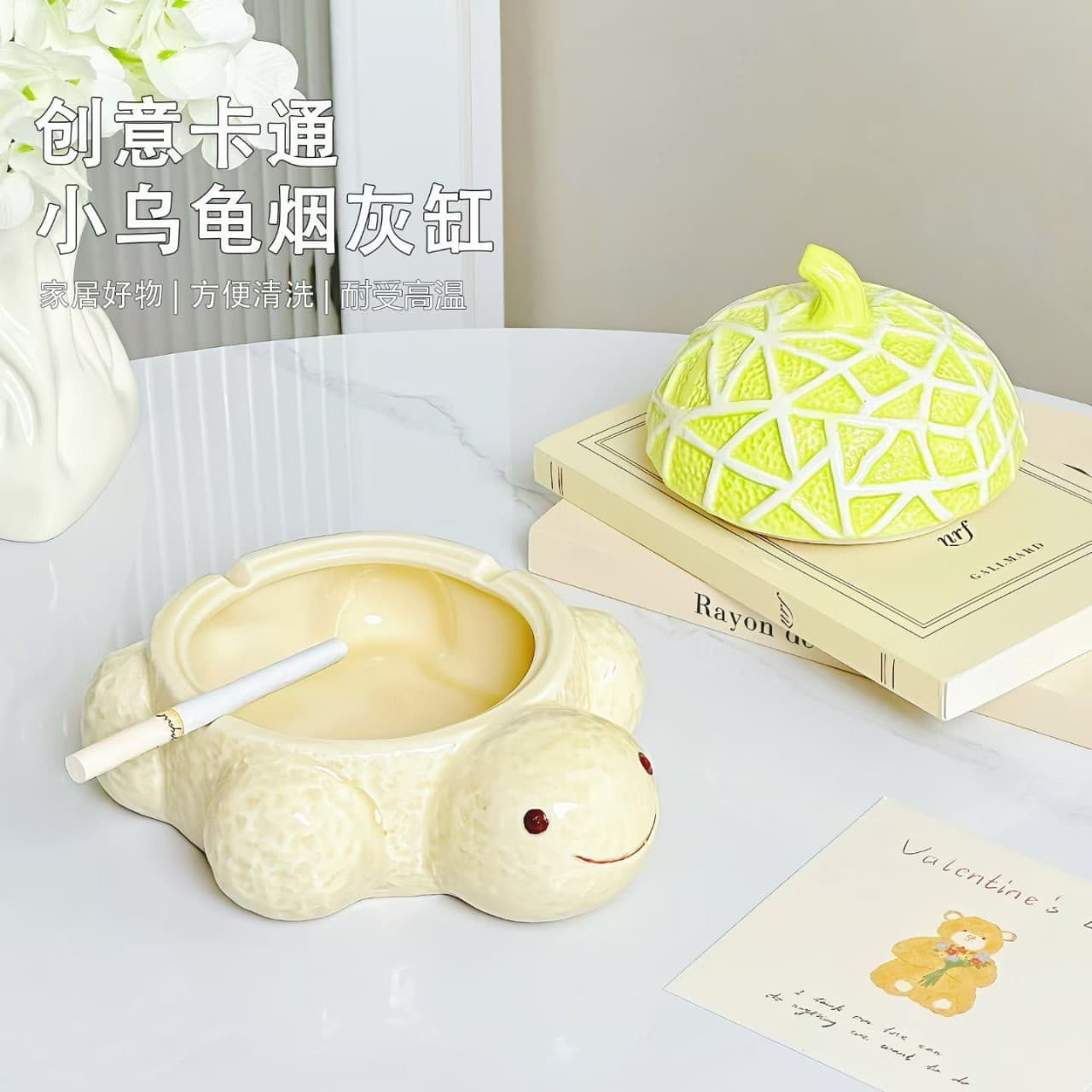 Ceramic Turtle Ashtray for Home Living Room Office Desk Decoration Cute Creative Ashtray Gift for Boyfriend