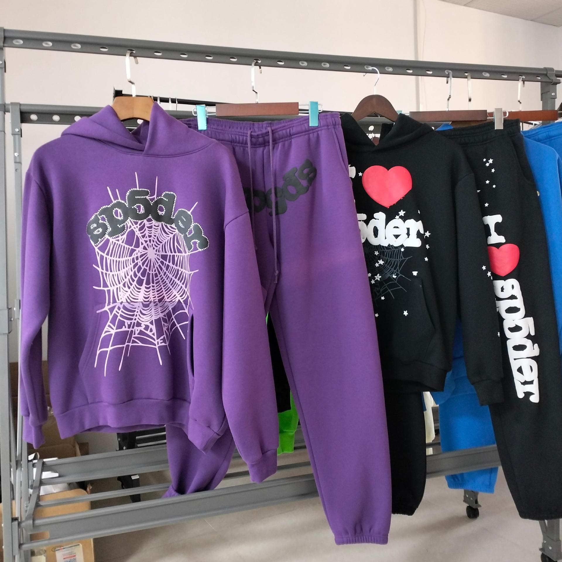 555555 Meichao Young Thug Style Sp5der Hoodie Foam Letter Men's and Women's Hooded Sweatshirt