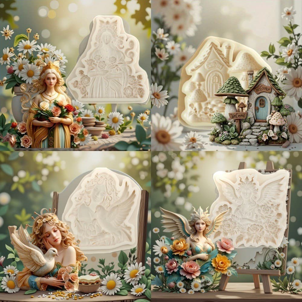 Fondant DIY Baking Cake Decoration Tool - Flying Dragon, Pigeon, Angel, Christmas House, Daisy Silicone Chocolate Mold