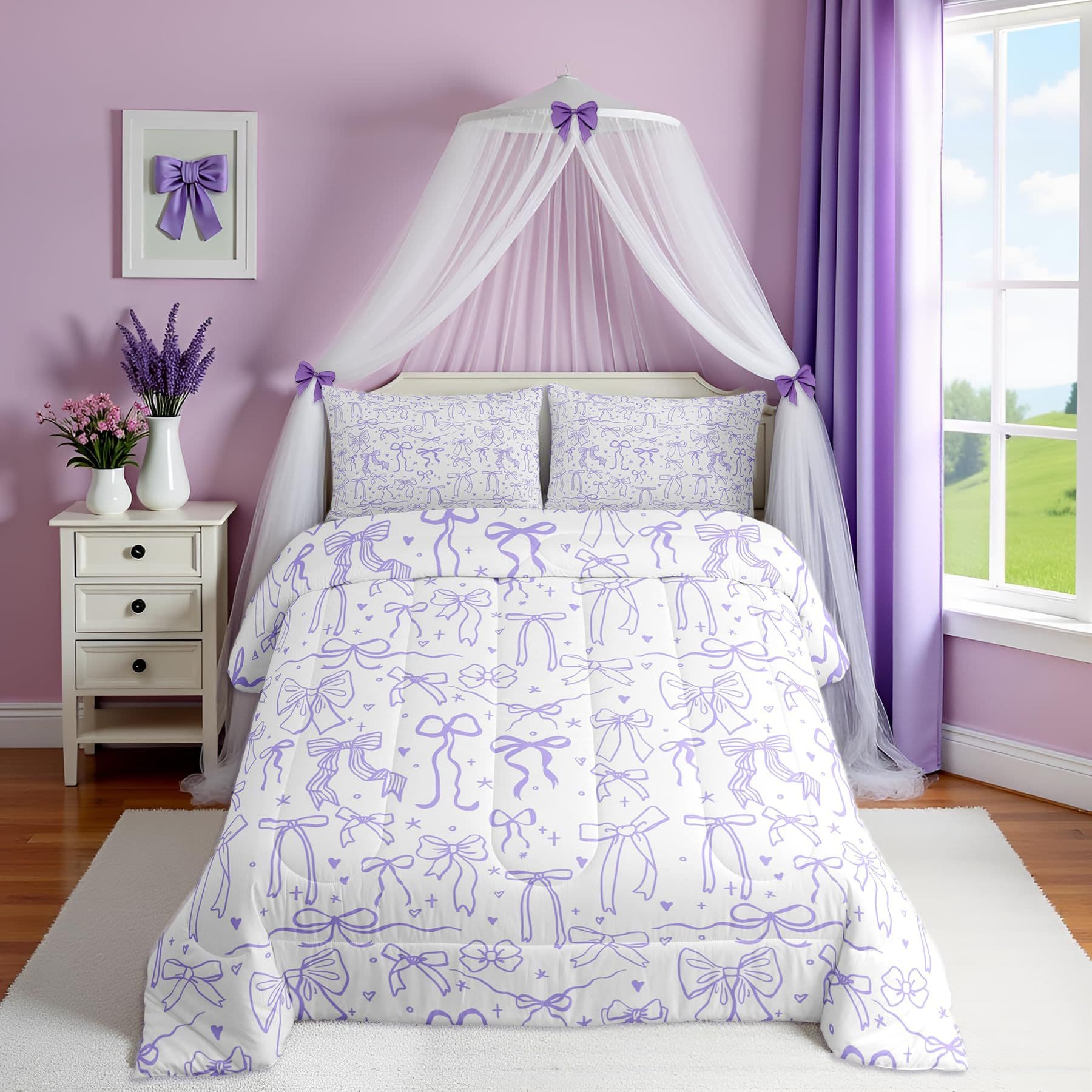 Duvet Cover Set Hand-Drawn Bow Cross-Border Plush Quilt with Synthetic Fiber Filling Quilted Bedding Three-Piece Set Factory Direct Supply