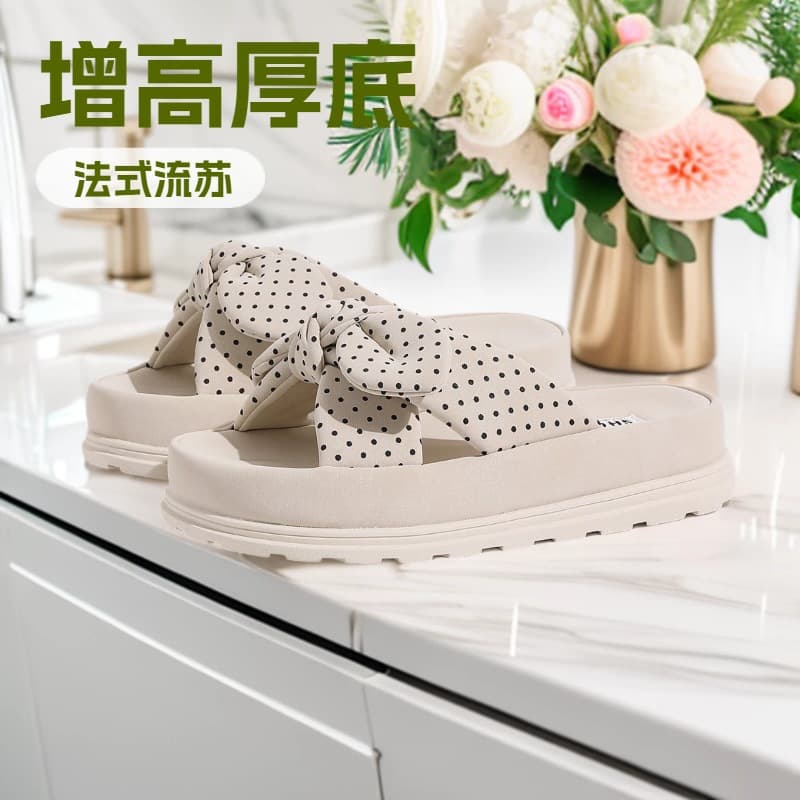 Shougu Shougu 2026 Model Super Stylish Thick-Soled Slippers for Women, Summer Height-Increasing Bowknot Slip-On Sandals Trendy