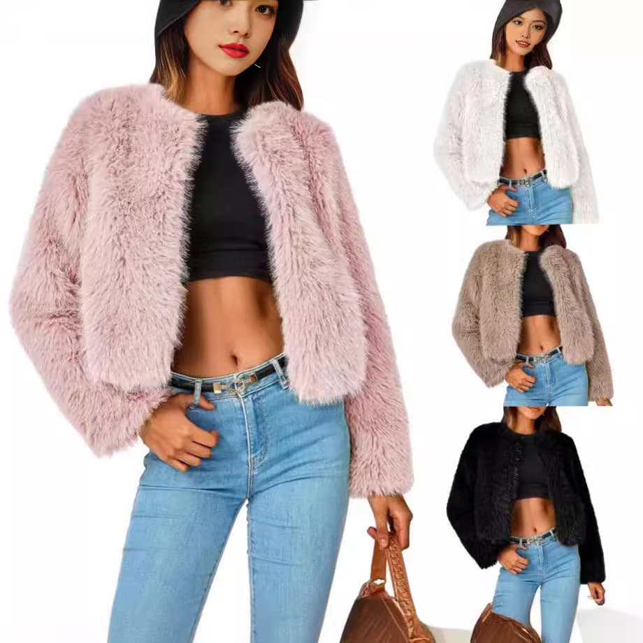 Autumn Winter New Amazon Top Coat Multi-Color Faux Fur Women's Round Neck Top Card Holder Plus Size Fashion