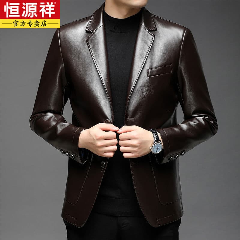 New men's leather suit jacket, spring and autumn style, Korean style, high-end casual middle-aged coat, trendy autumn and winter thick.