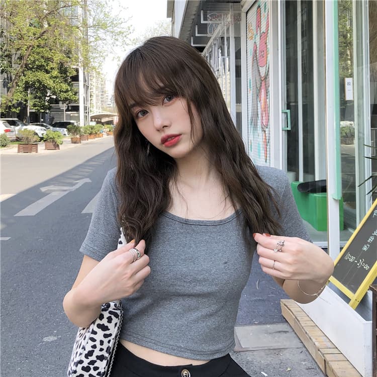 Summer Short Sleeve Crop Top, Ins Sweet Petite High-Waist Tight Sexy Belly White T-Shirt for Women, Solid Short Tee