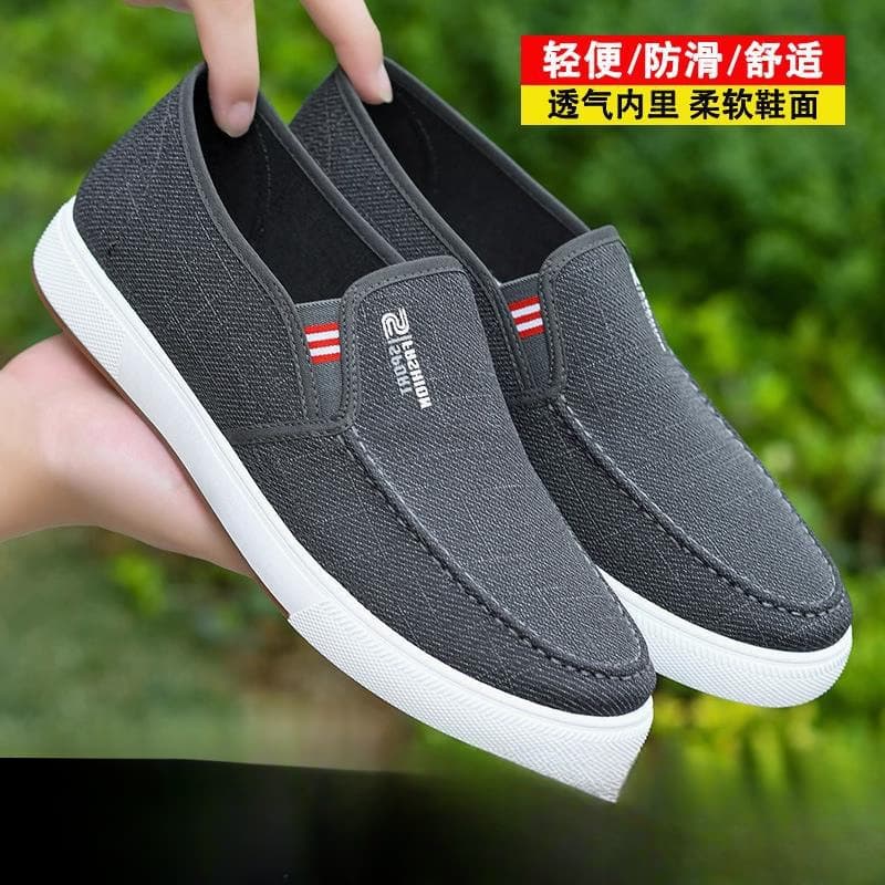 Men's Autumn Slip-On Canvas Shoes, Non-Slip Old Beijing Cloth Shoes, Winter Cotton Shoes with Cowhide Sole