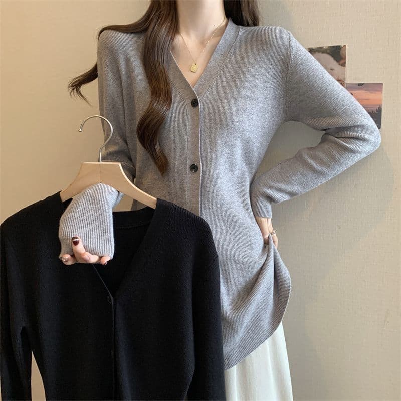 Spring/Autumn New Style Knitwear Women Elegant High-End Collar Loose Versatile Mid-Length Cardigan Inner Layer Base Top