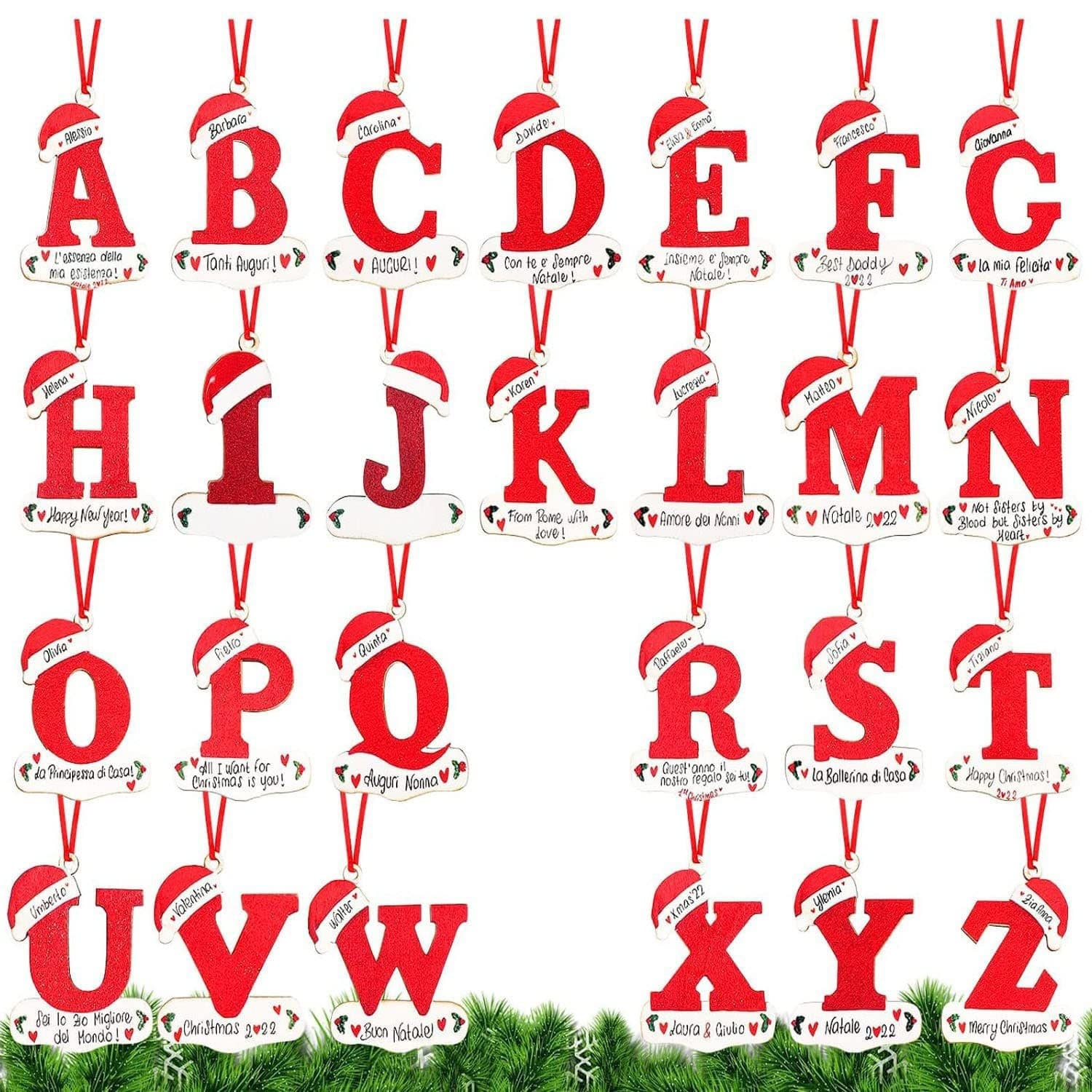 Cross-border Christmas creative Santa hat English alphabet decorations Christmas tree ornaments Acrylic in stock 26 letters