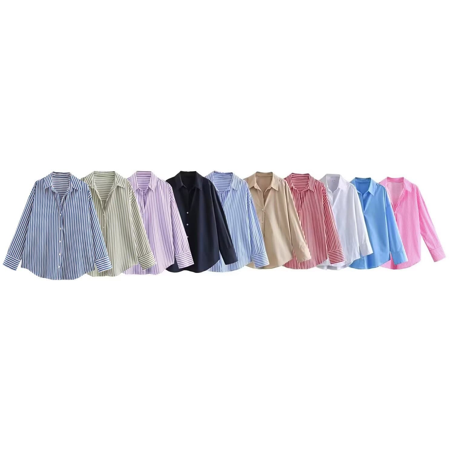 PB&ZA women's new summer 2026 Korean style simple loose lapel multi-color poplin shirt 2348976