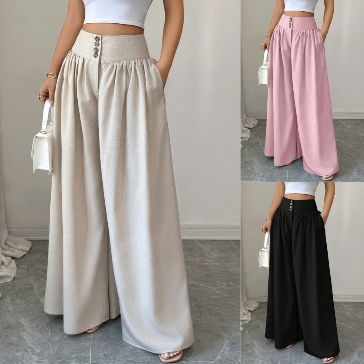 2026 New Arrival for Cross-border Amazon US/EU Summer High-Waist Wide-Leg Pants for Women Long Versatile Solid Color Skirt Pants
