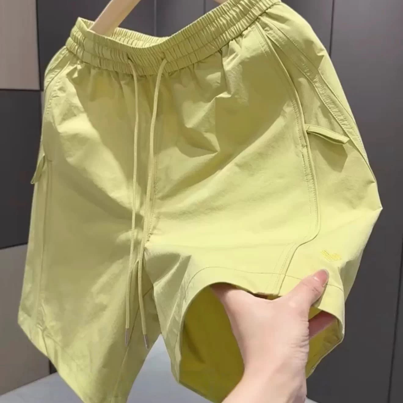 Shorts for men, summer outer wear, high-end three-dimensional cutting lines, elastic waist, men's quarter-length trousers, straight-leg quick-drying trousers