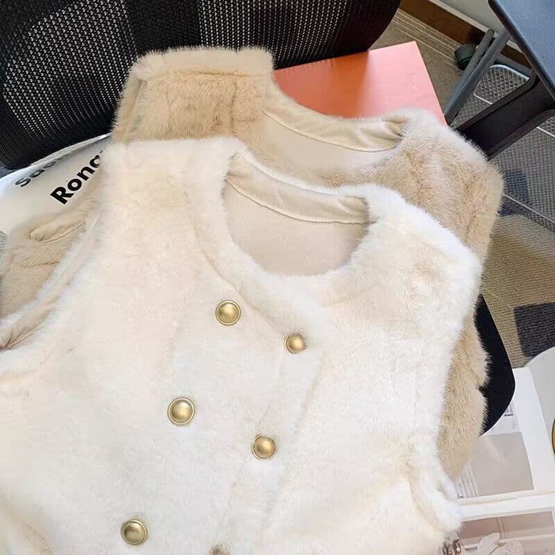Spring New Faux Mink Fur Vest Double-Breasted Loose Slim Fit Women's Vest