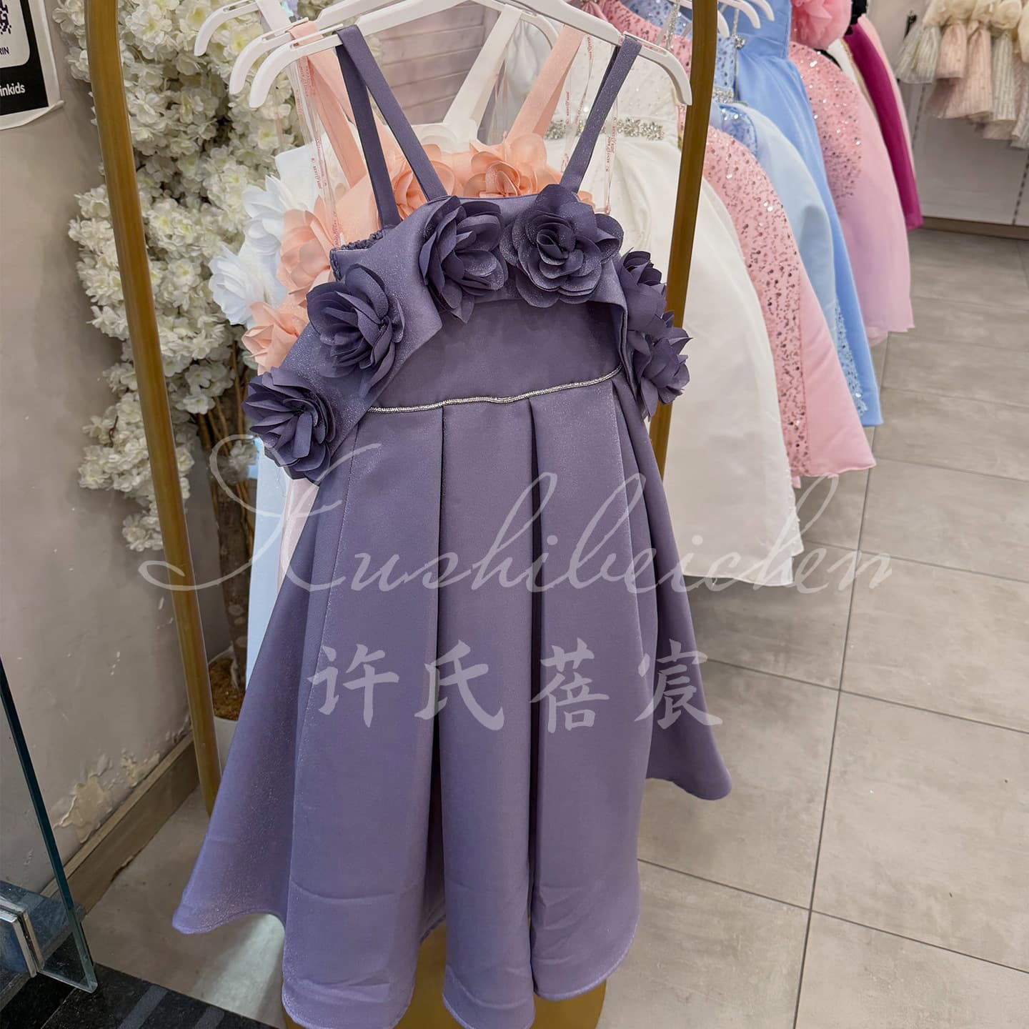 Girls suspender one-shoulder dress three-dimensional flower fashion birthday party children's princess dress cross-border kids dropshipping