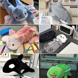 New Shark Plush Pencil Case Student Stationery Bag Storage Pouch Cosmetic Bag Stitch Cartoon Gift Wholesale