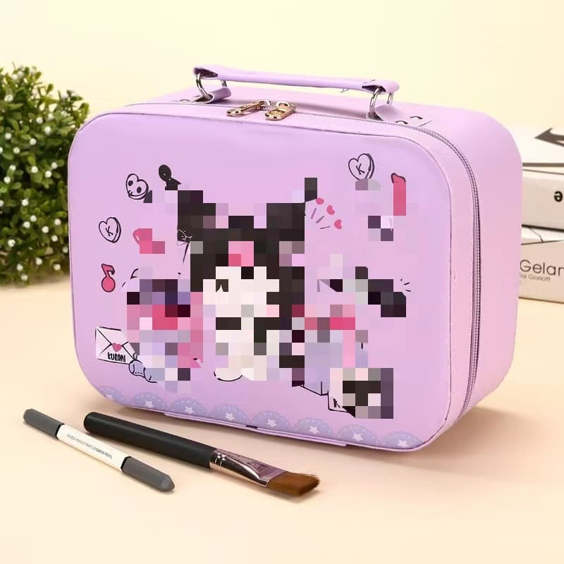 Large Capacity Portable Handheld Women's Makeup Bag with Mirror Waterproof Cosmetic Storage Box Cute Animal Print Urban Minimalist Style PVC Material