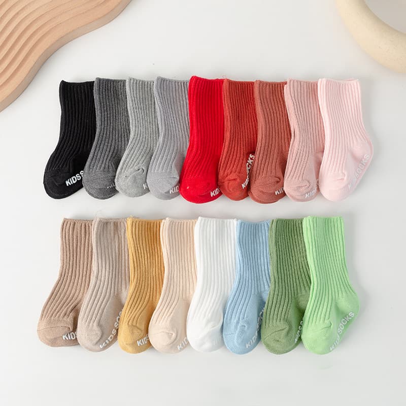 Spring/Autumn Infant Baby Socks Spain Plain Color Double-needle Children Socks Vertical Stripe Korean Style Mid-Calf Socks Anti-slip