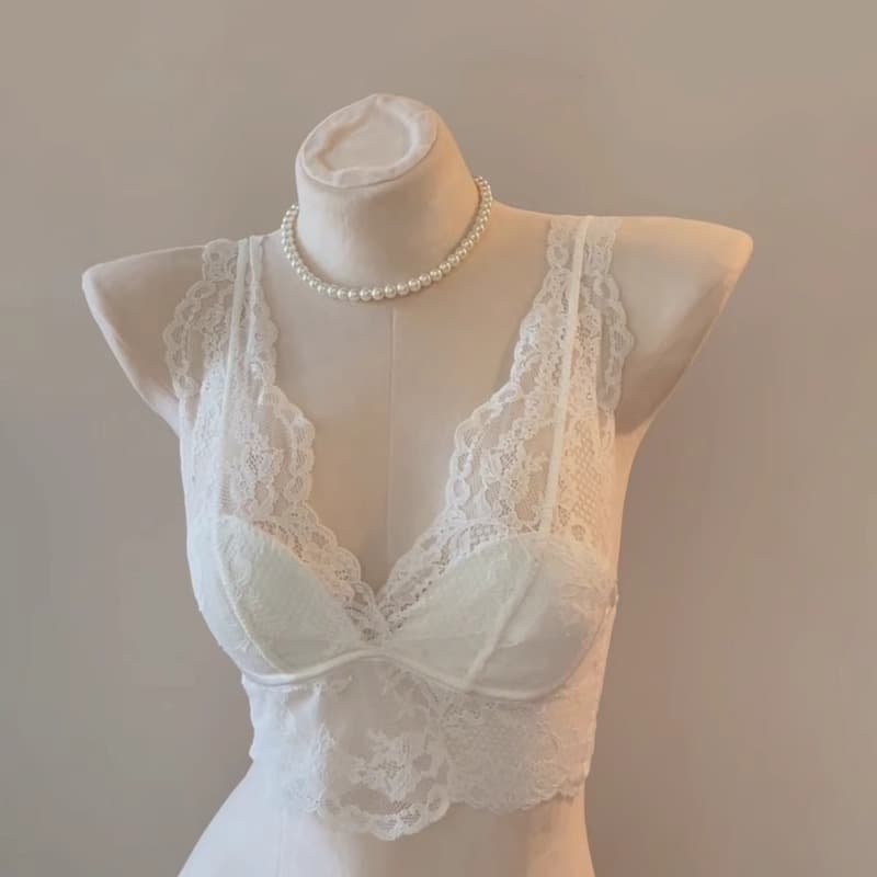 French High-End Lace Bra Set for Small Bust, Push-Up, Sexy Inner Layering Camisole, Wire-Free Bra with Panties