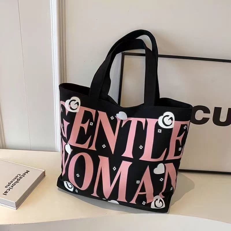 Student canvas bag large capacity tote bag class commuter bag versatile printed mommy portable shoulder bag shopping bag